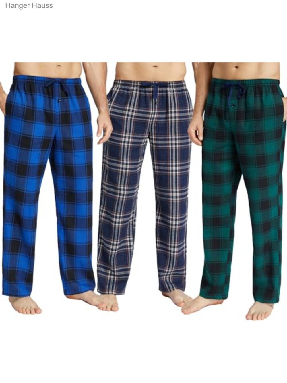 3-Pack Cotton Flannel Pajama Pants for Men with Pockets, Drawstring Waist,